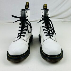 Dr. Martens White Leather Combat Boots with Black Laces